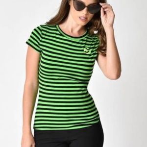 Sourpuss Clothing Batty Stripe Green Tee